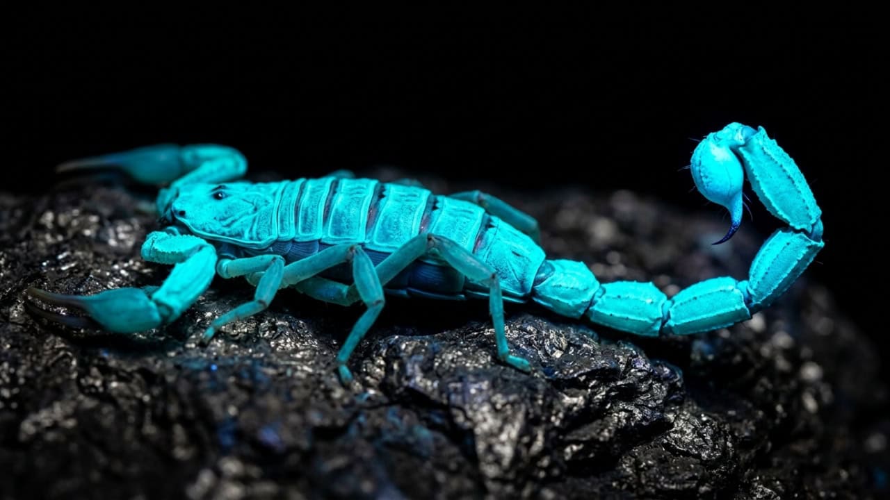 O escorpião que brilha no escuro como se fosse neon