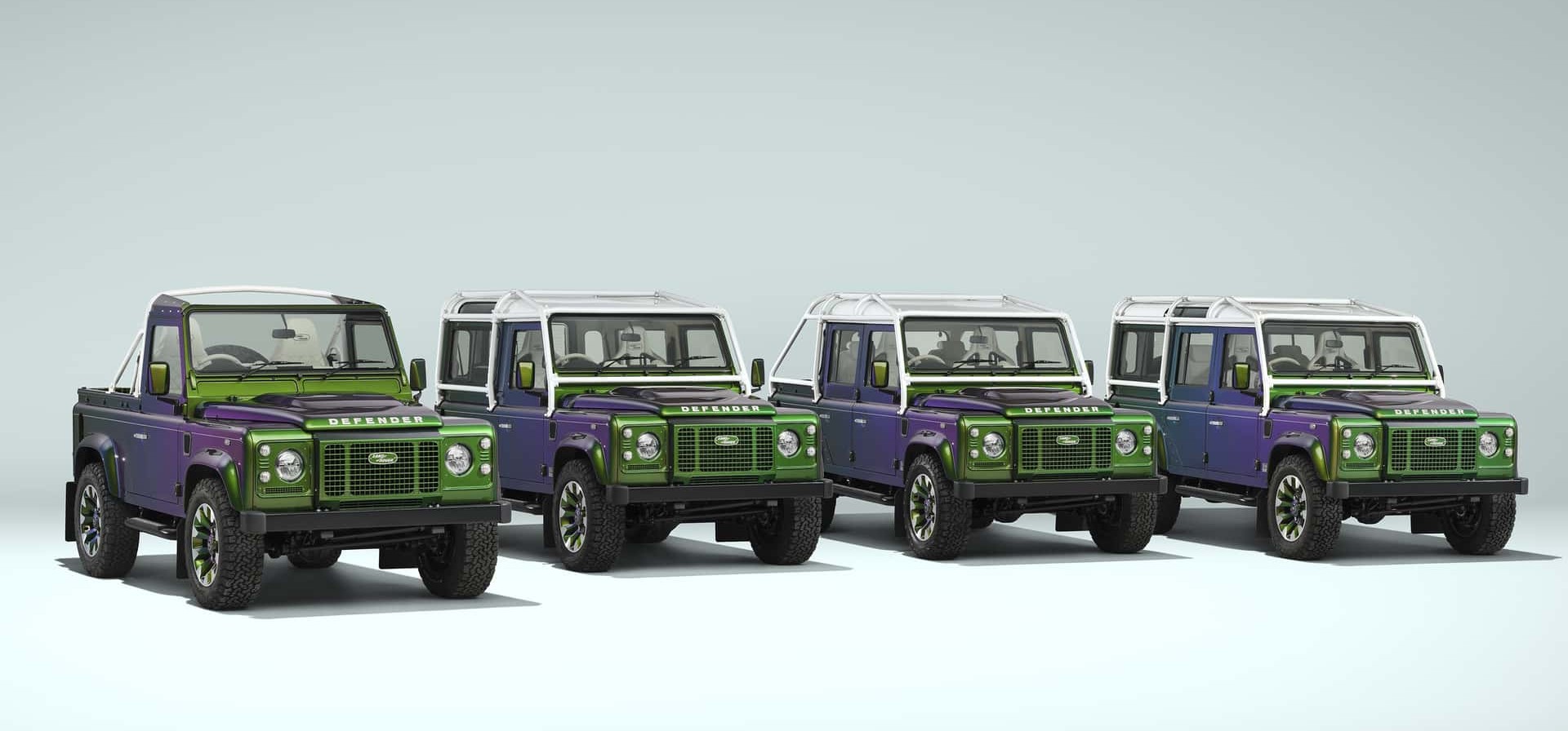 Land Rover ressuscita Defender V8 dos anos 2010 com pintura furta-cor e 405 cv: veja o quarteto único